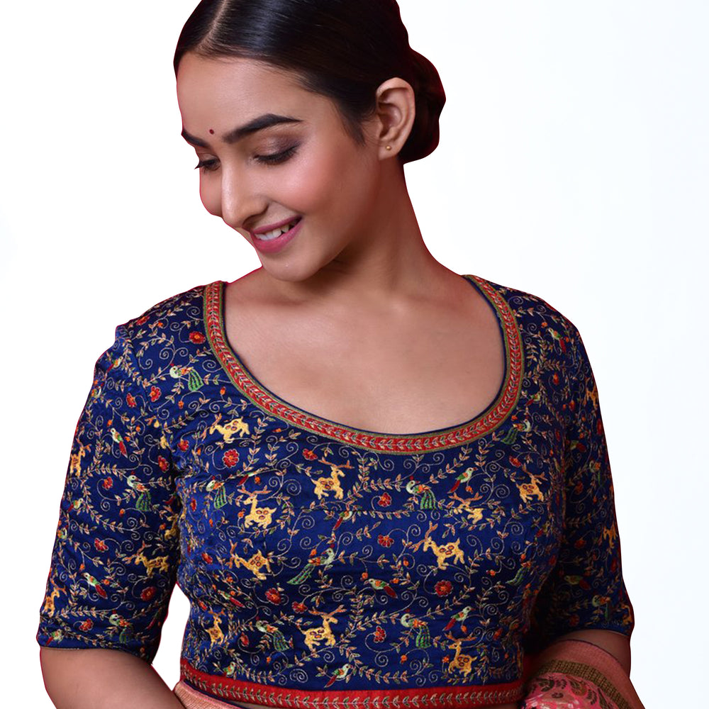 Aari Hand Embroidered Blouse in Royal Blue