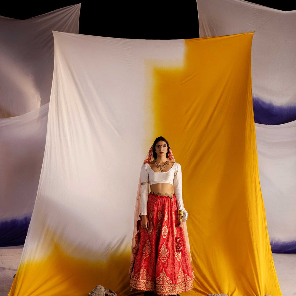 Sutra Lehenga - Red