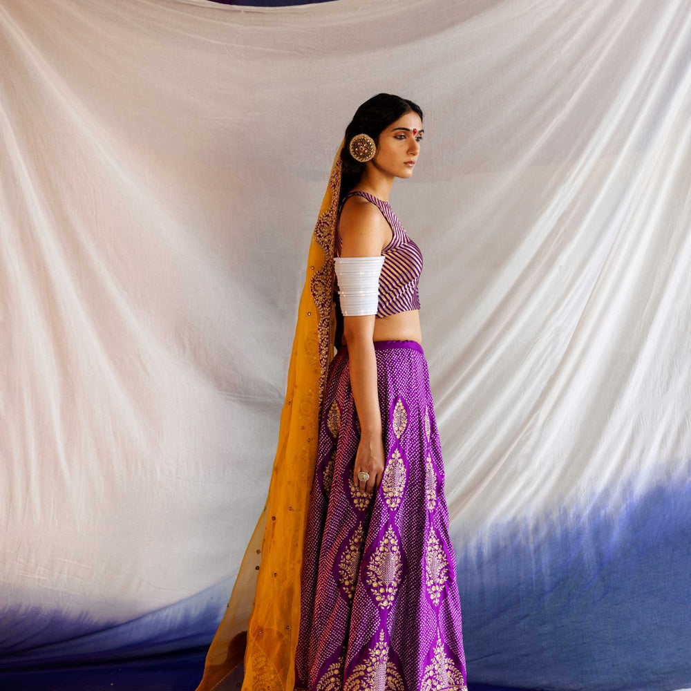 Sutra Lehenga - Purple Mustard