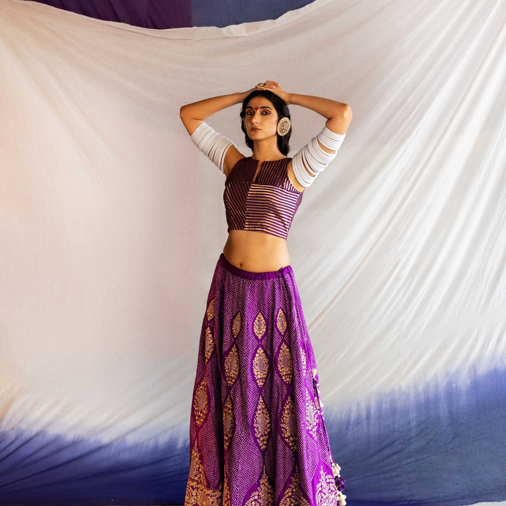 Sutra Lehenga - Purple Mustard