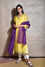 Tissue Chanderi Kurta Set With Bandhani on Organza Dupatta-Lemon Yellow And Purple.