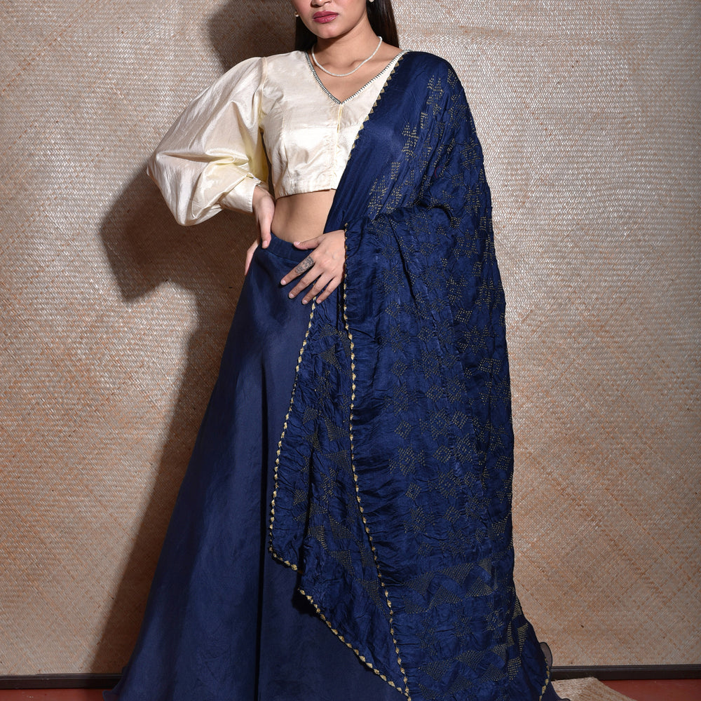 Organza Lehenga With Bandhani Dupatta In Blue