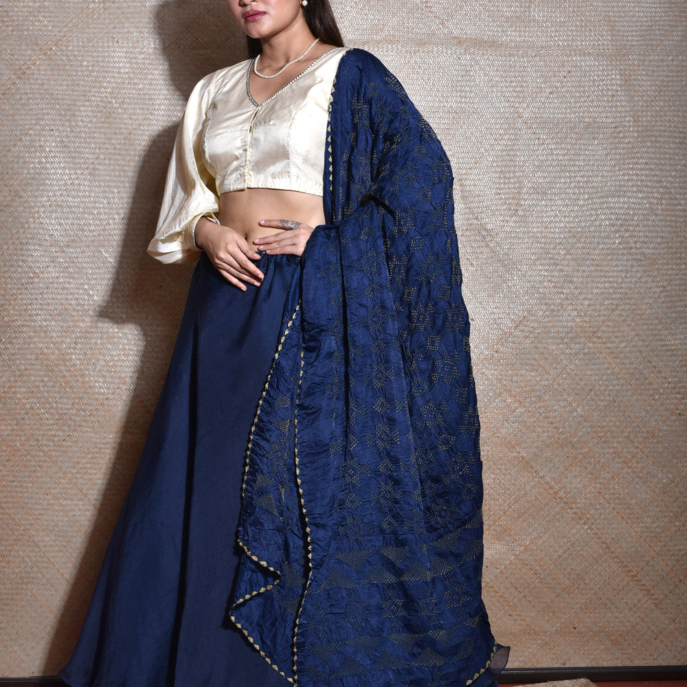 Organza Lehenga With Bandhani Dupatta In Blue