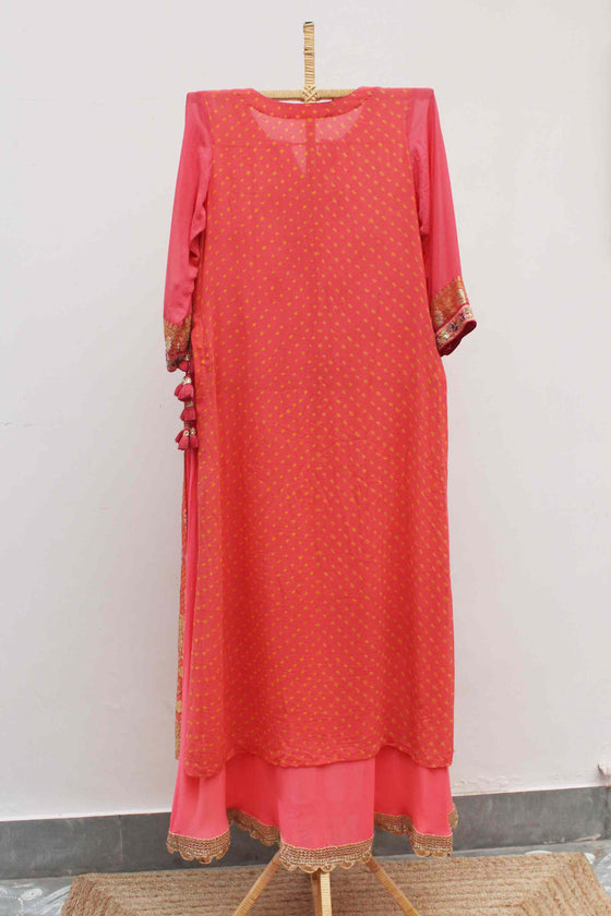 Peach Double Layer Banarasi Bandhani Gown