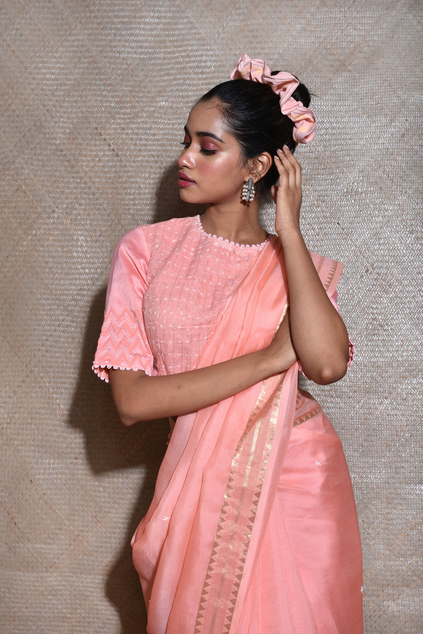 Peach Organza Saree with Bandhej Blouse