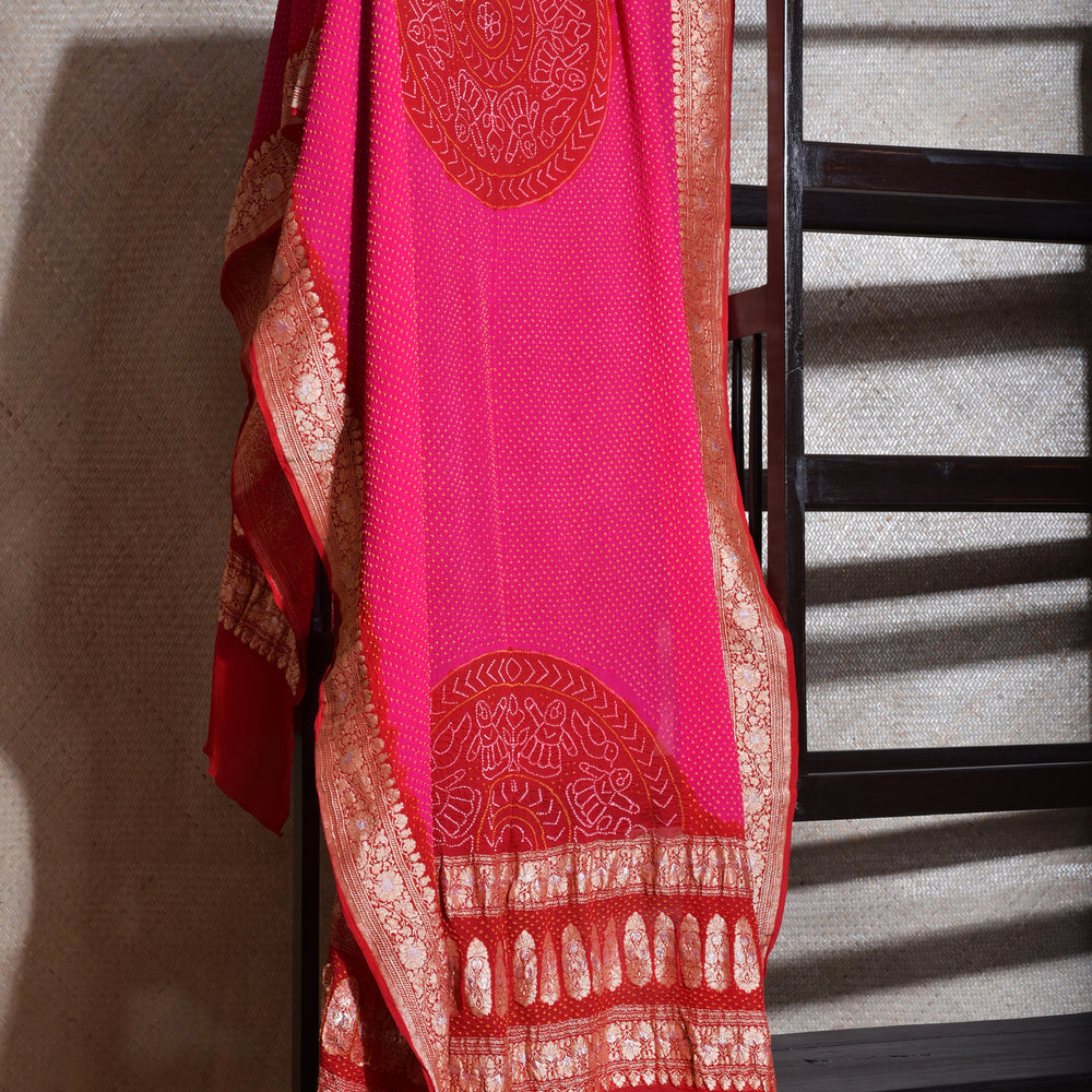 Pink And Red Bandhani Dupatta