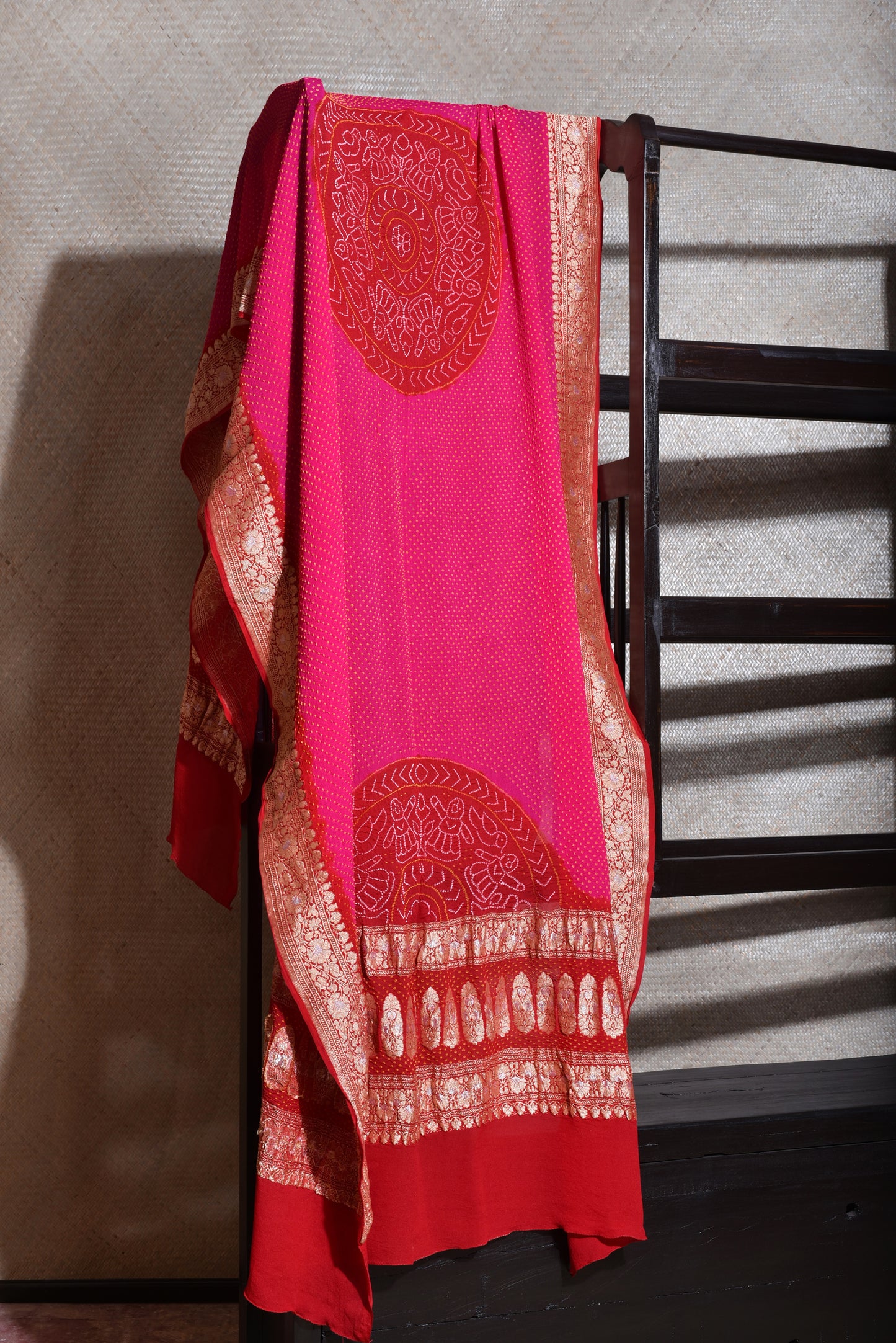 Pink And Red Bandhani Dupatta