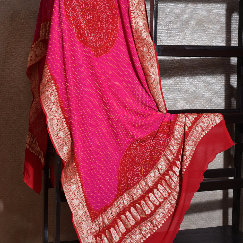 Pink And Red Bandhani Dupatta