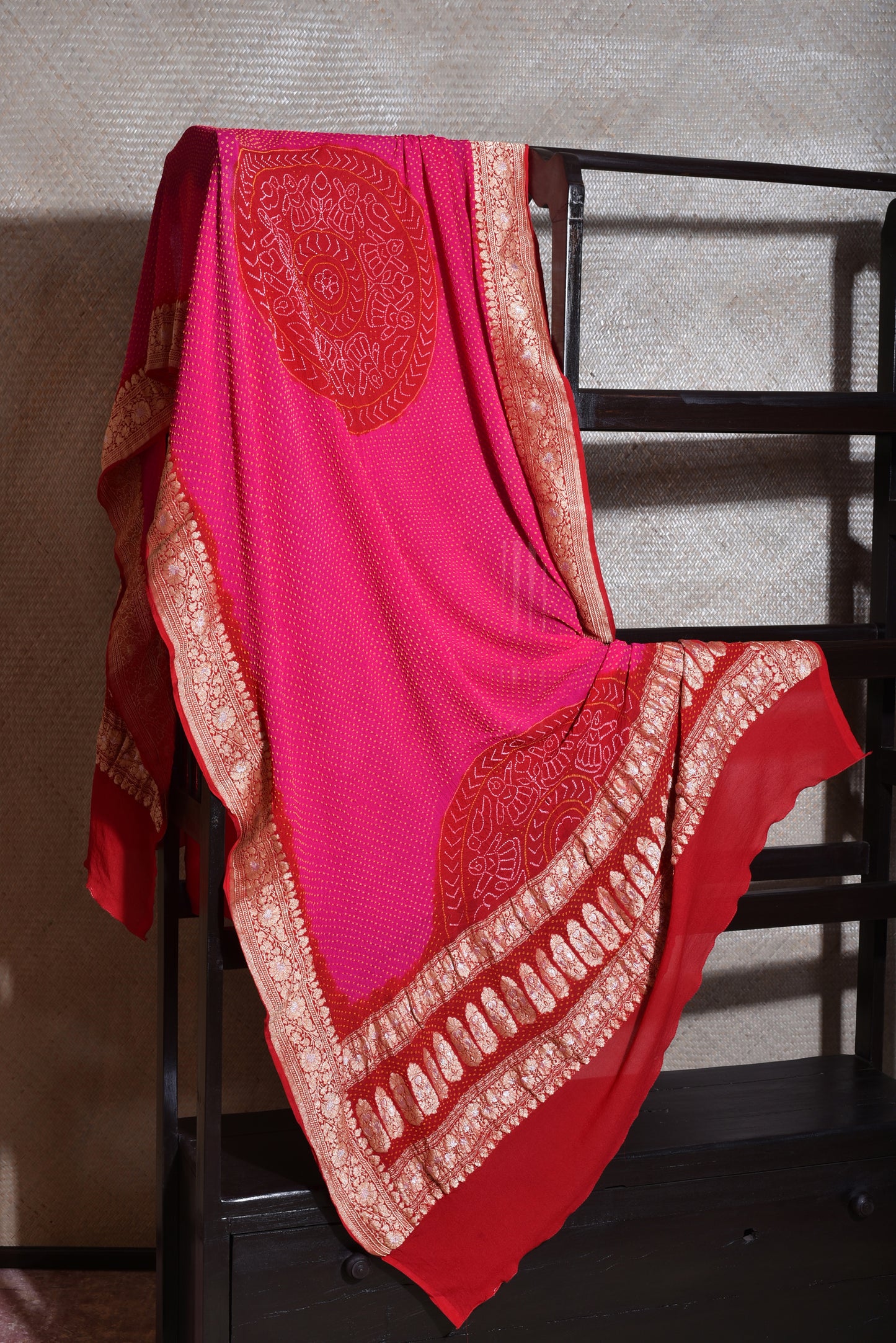 Pink And Red Bandhani Dupatta