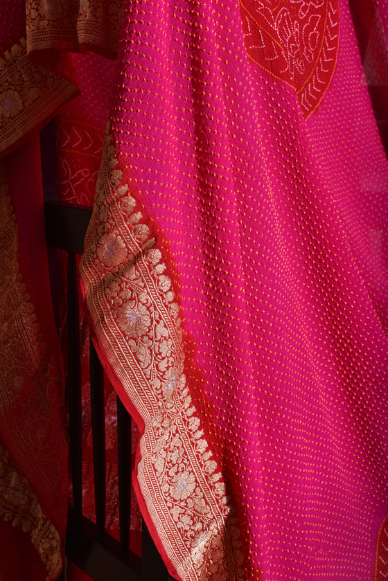 Pink And Red Bandhani Dupatta