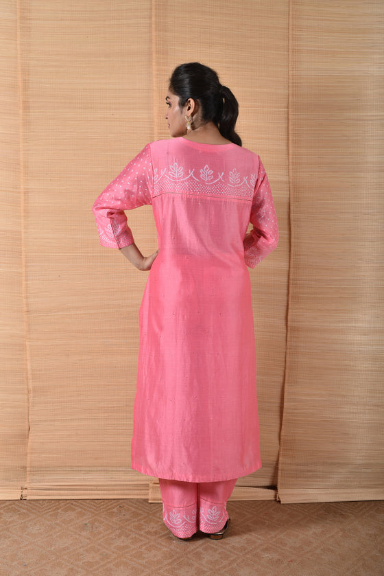 Pink Bandhani on Chanderi Suit Set