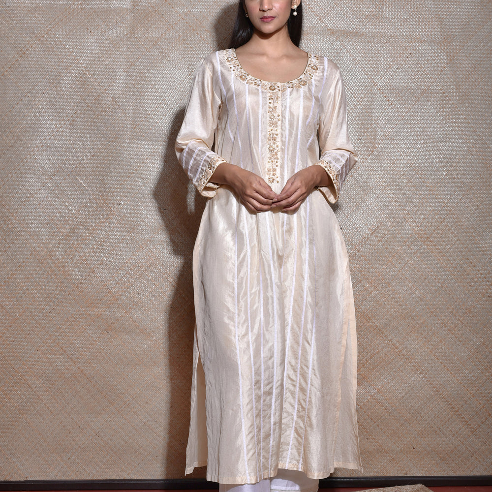 
                      
                        Pure Silk Kurta In Cream With Thread Work
                      
                    