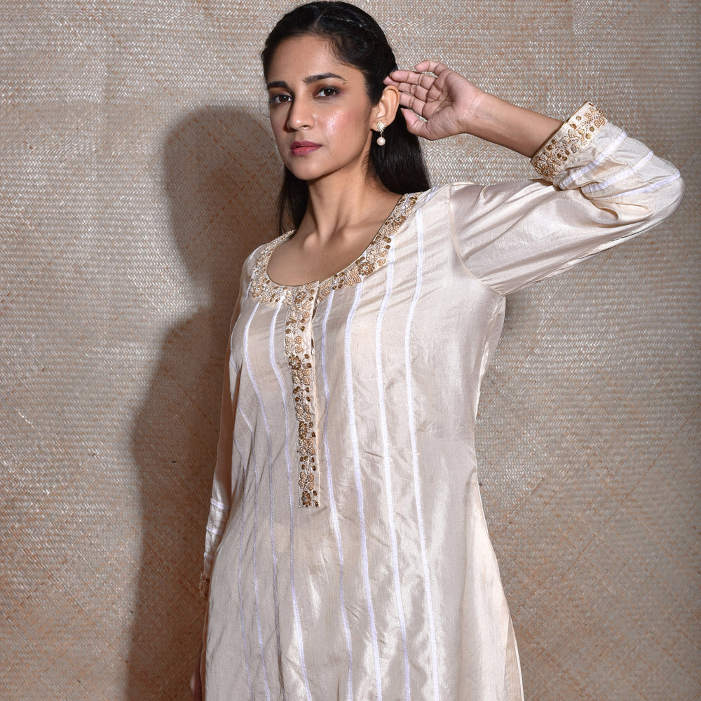 
                      
                        Pure Silk Kurta In Cream With Thread Work
                      
                    