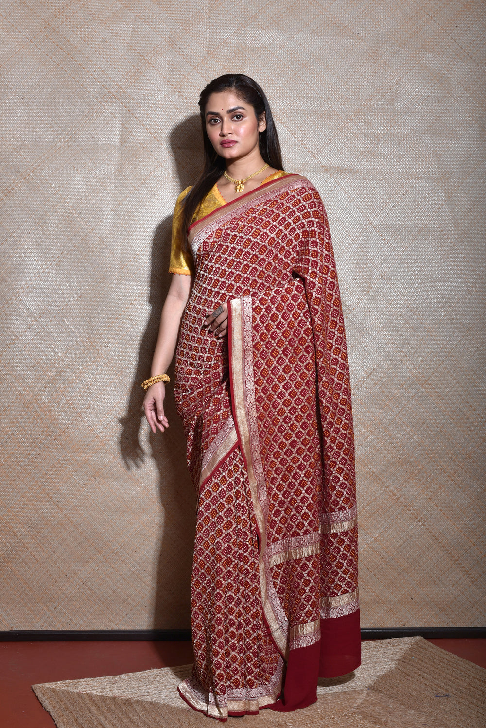 Pure Zari Gharchola Banarasi Bandhani Saree - Maroon