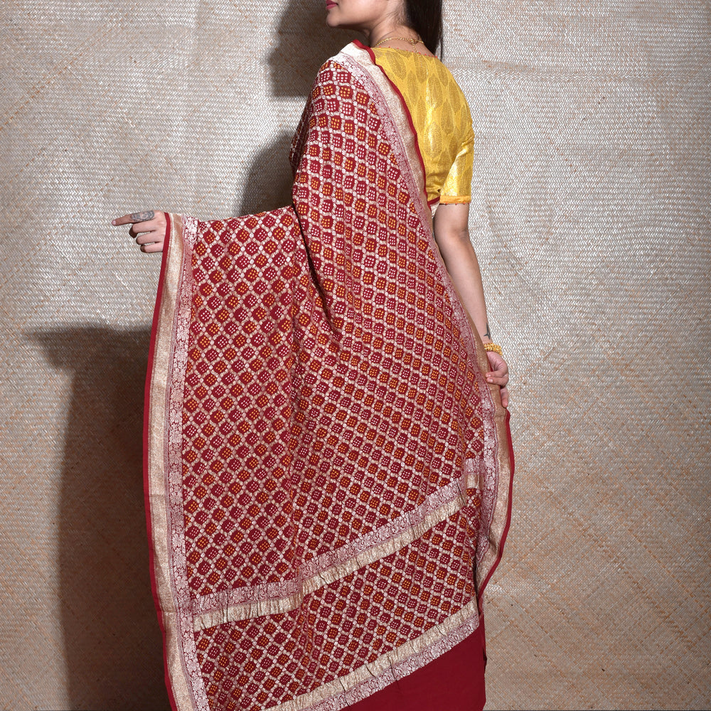 
                      
                        Pure Zari Gharchola Banarasi Bandhani Saree - Maroon
                      
                    