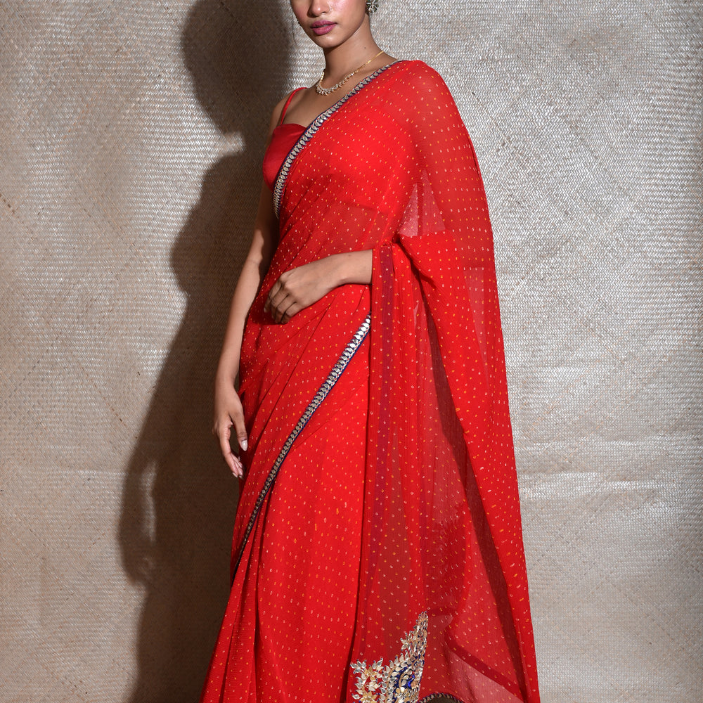 Red Gota Patti Pure Chiffon Saree