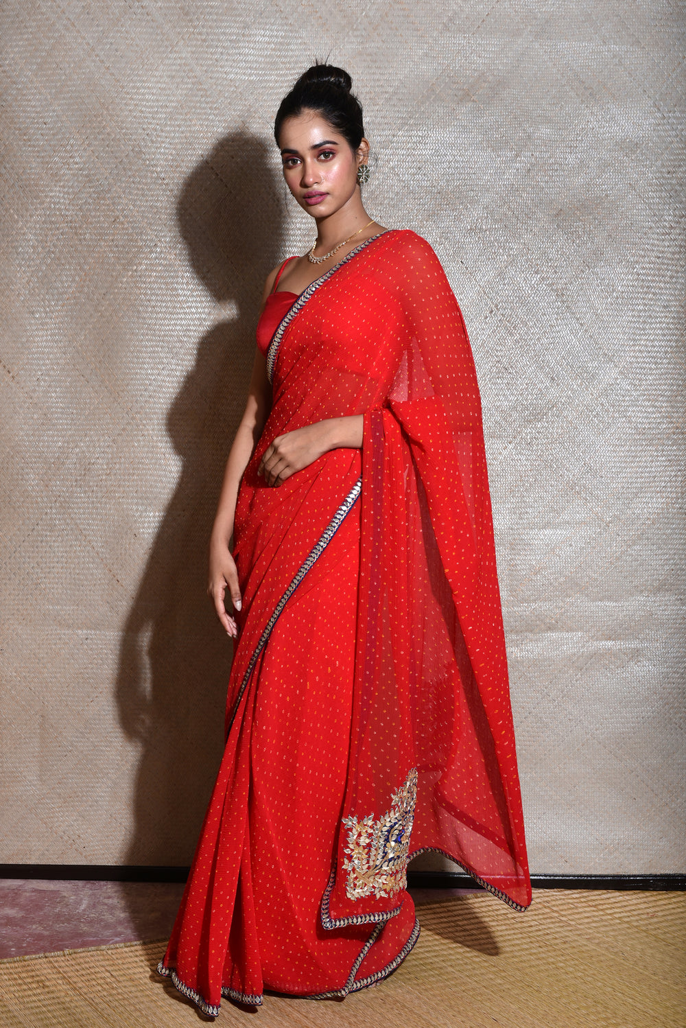 Red Gota Patti Pure Chiffon Saree