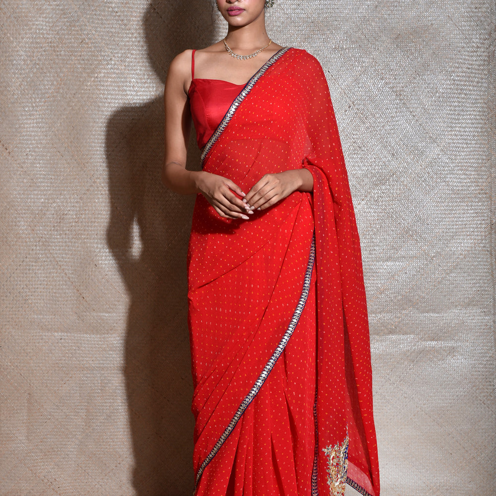 Red Gota Patti Pure Chiffon Saree