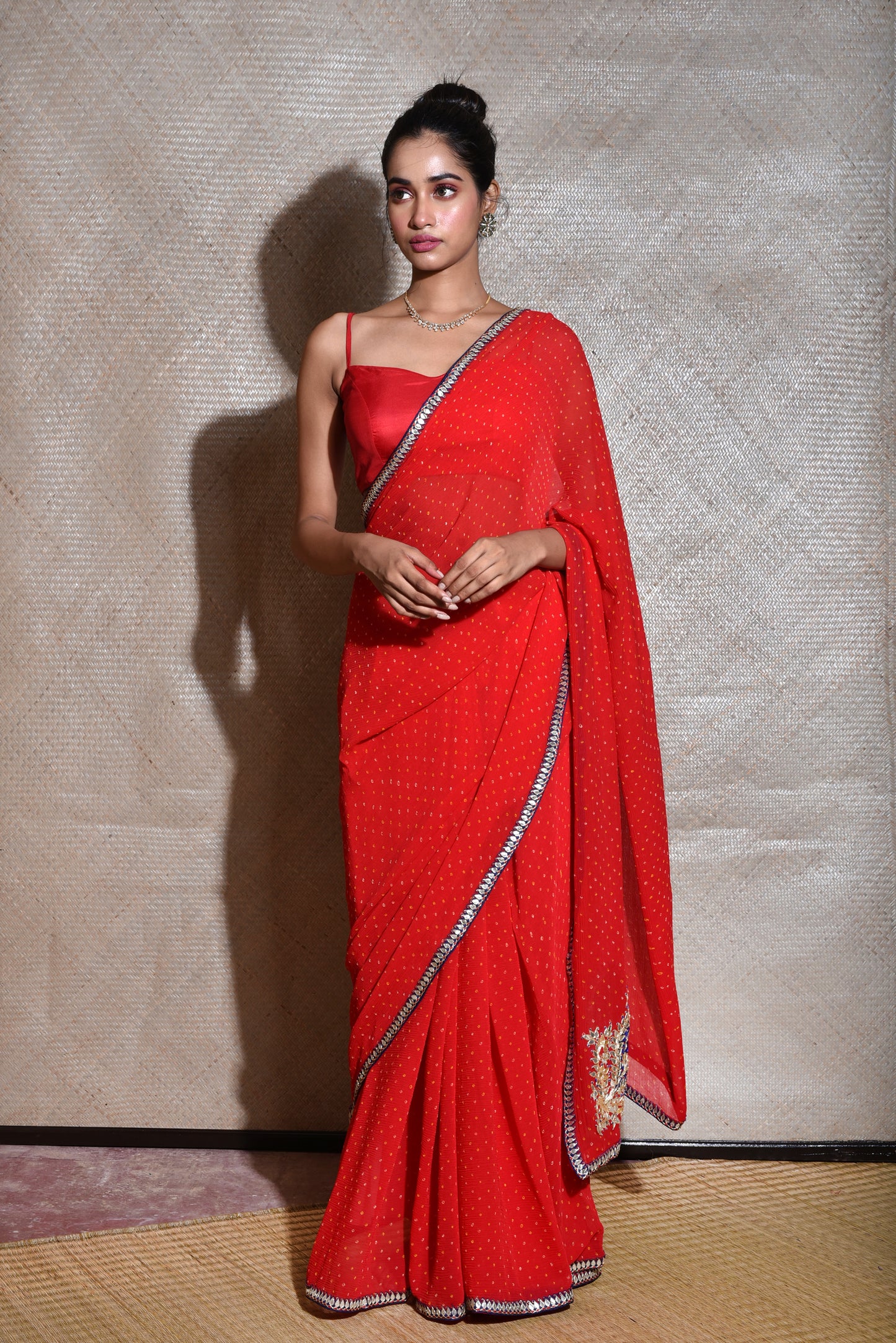 Red Gota Patti Pure Chiffon Saree