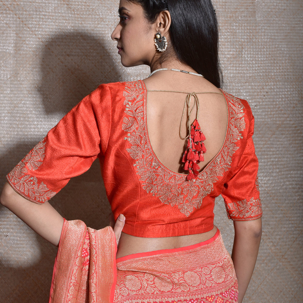 
                      
                        Rust Orange Raw Silk Aari Hand Embroidered Blouse
                      
                    