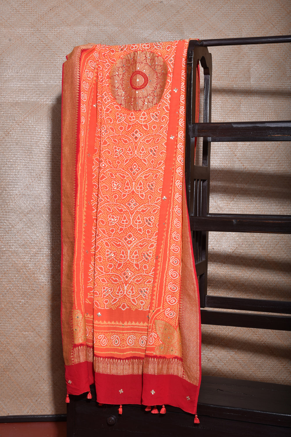 Shikari Bandhani Peela Dupatta with Gota Patti Embroidery