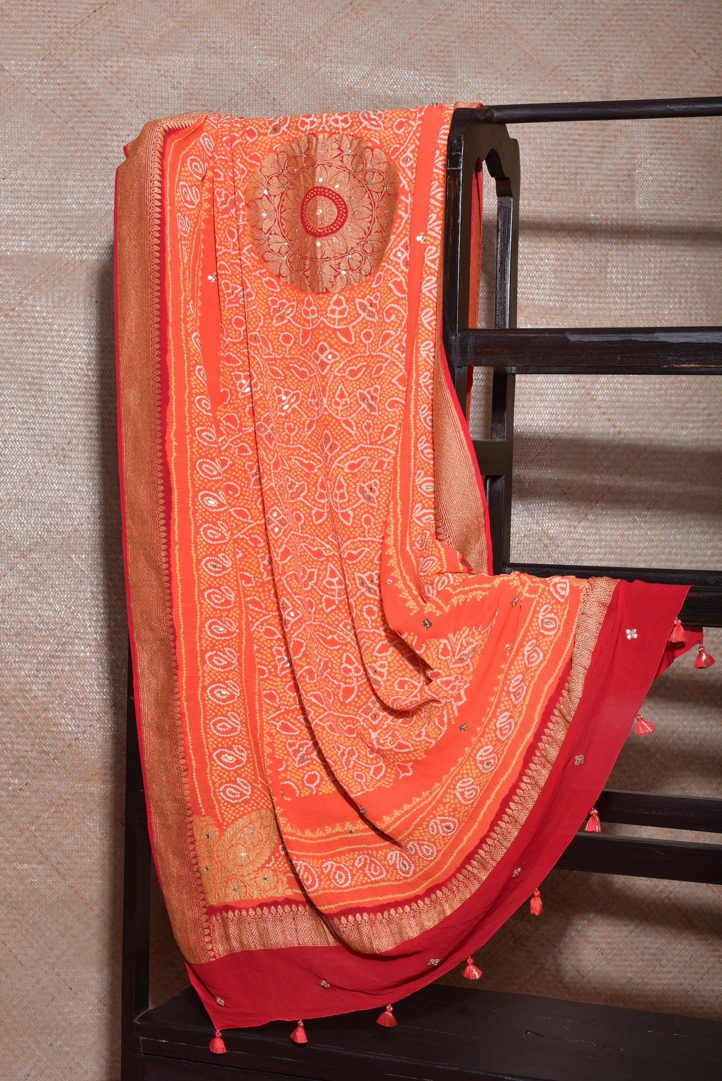 Shikari Bandhani Peela Dupatta with Gota Patti Embroidery