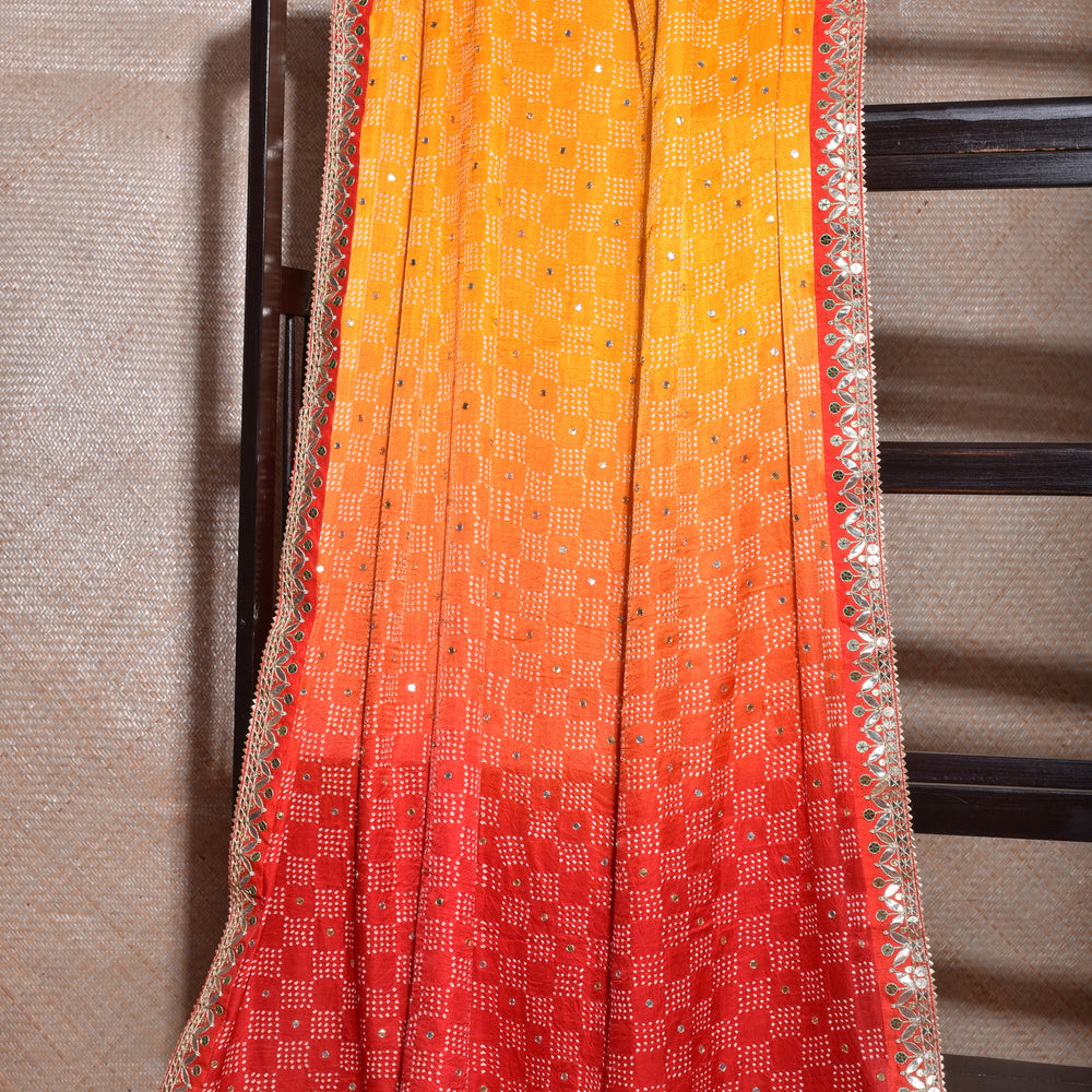 Geometric Patterned Bandhani Peela Dupatta