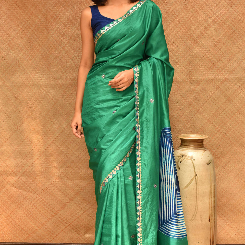 
                      
                        Green Blue Arashi Silk Saree
                      
                    