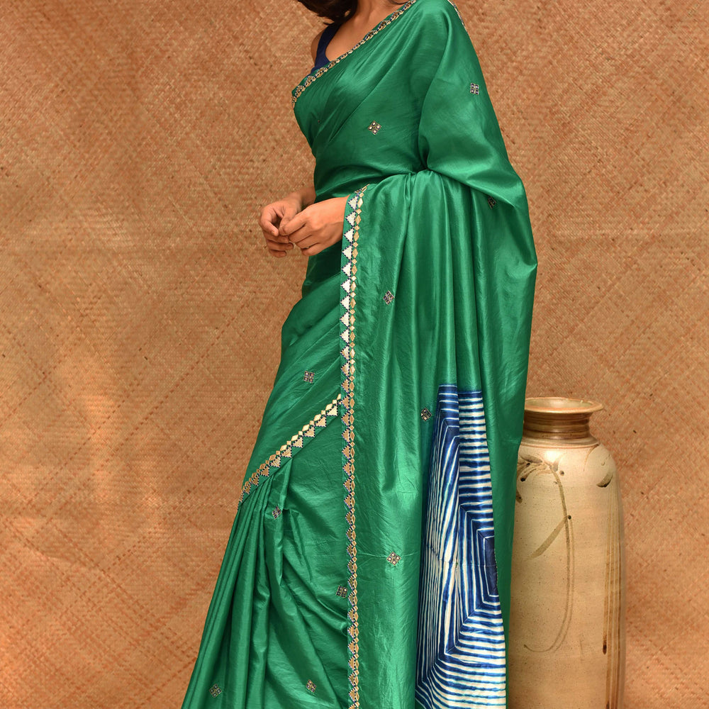 Green Blue Arashi Silk Saree