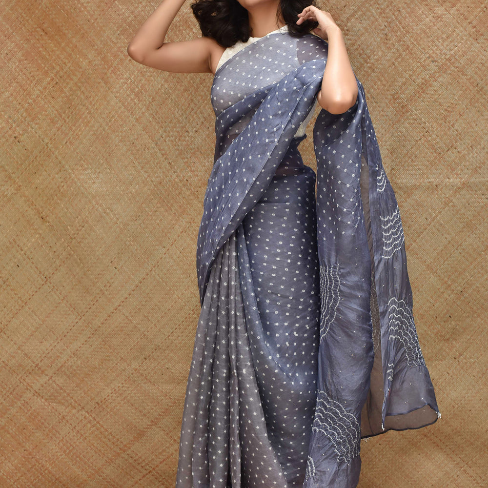 
                      
                        Bandhani on Organza with Pattern on Pallu - Grey
                      
                    