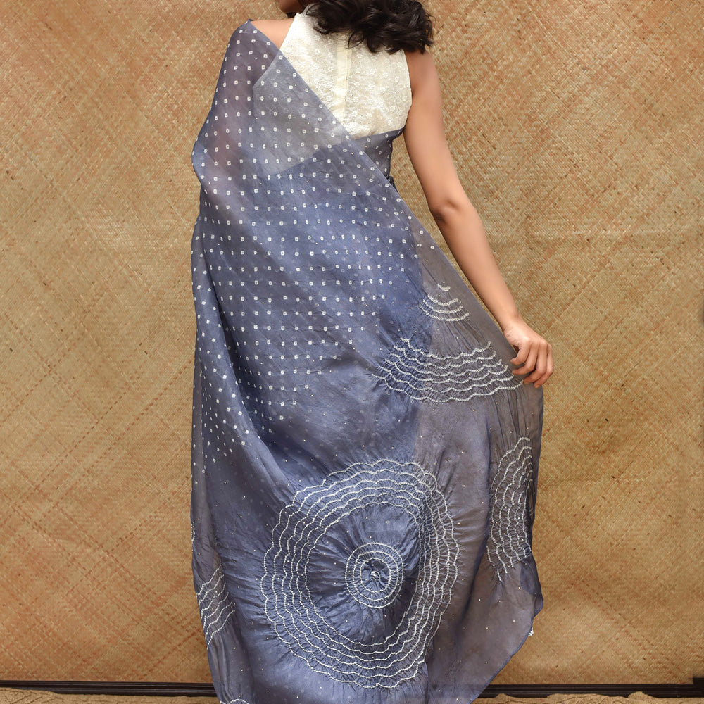 
                      
                        Bandhani on Organza with Pattern on Pallu - Grey
                      
                    