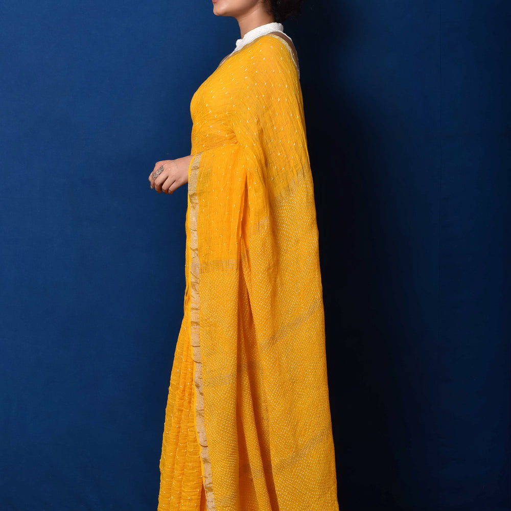 Yellow Bandhani on Linen Saree