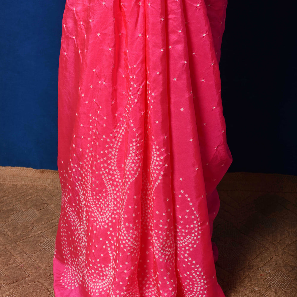 
                      
                        Pink Red Bandhani on Pure Silk Saree
                      
                    