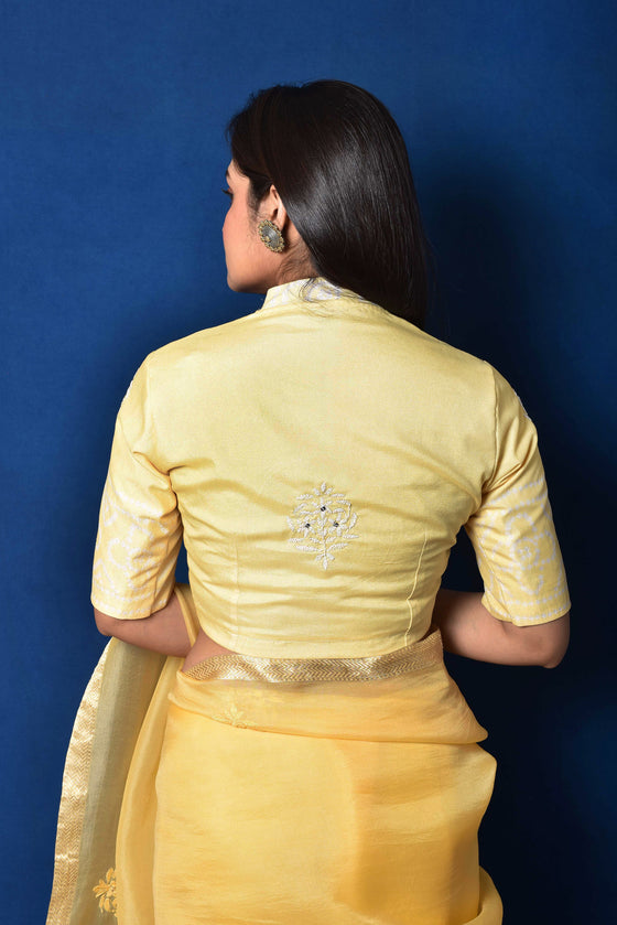 Yellow Organza Thread Embroidered Saree