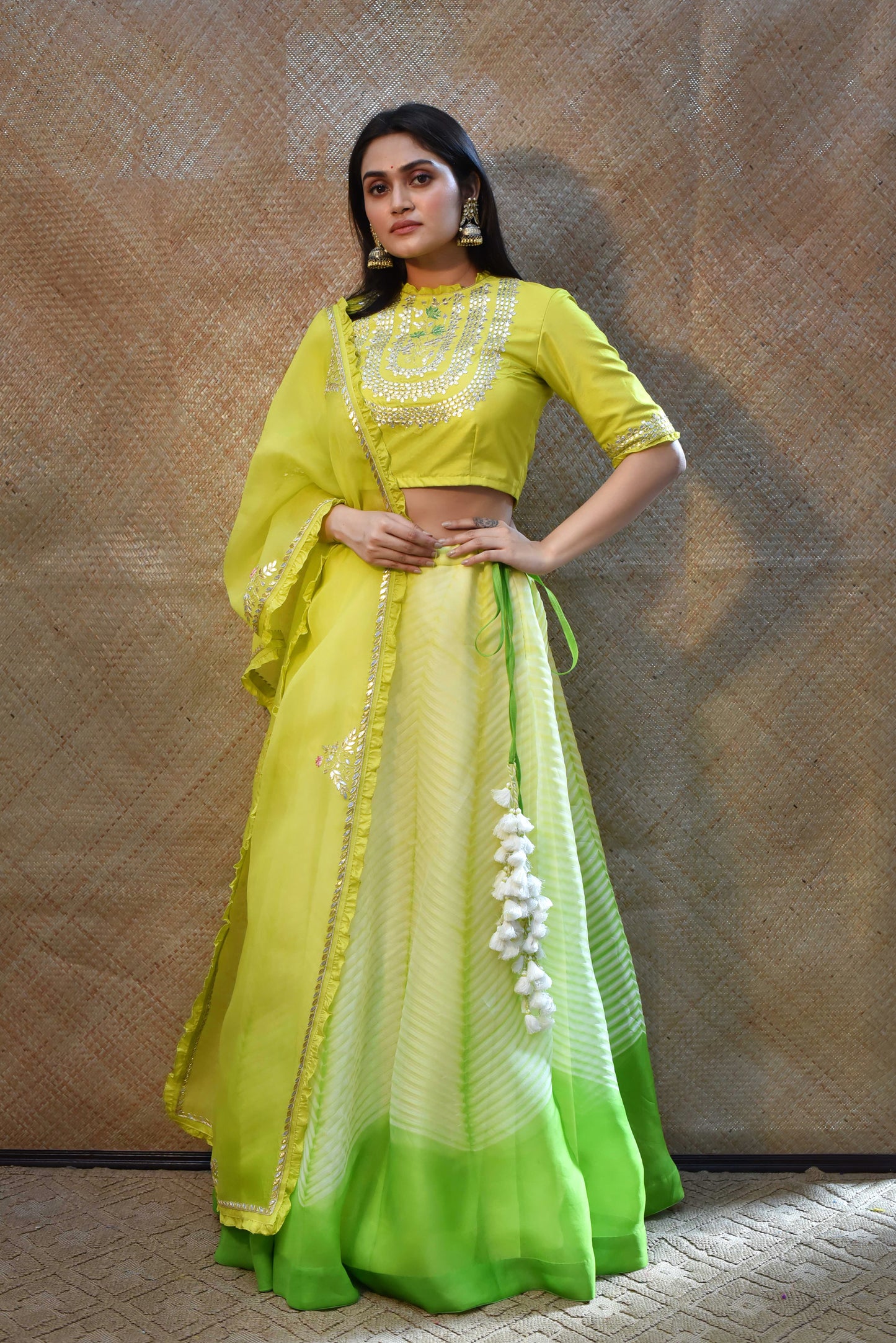 Arashi Organza Gota Patti Lehenga Set - Green