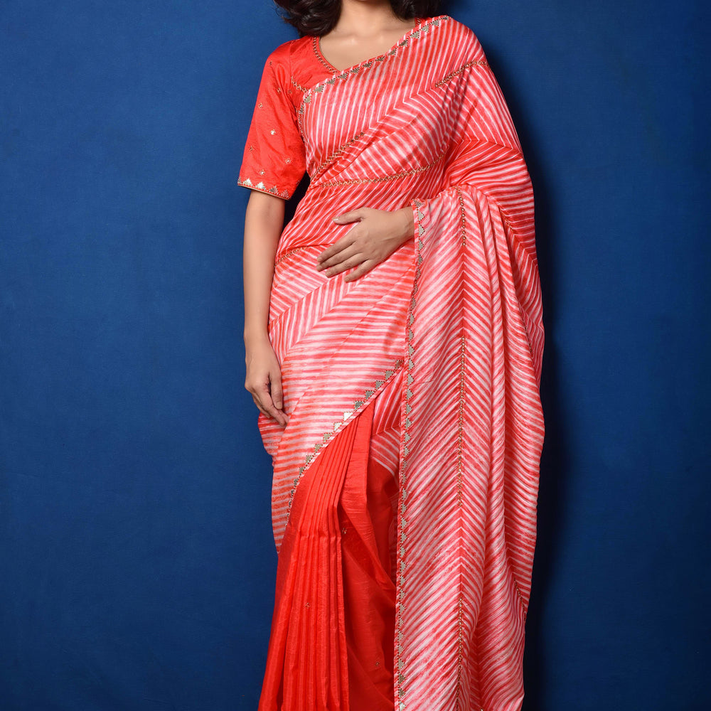 Red Arashi Saree in Silk