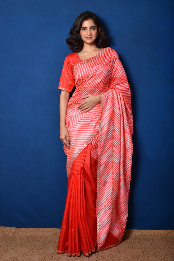 Red Arashi Saree in Silk