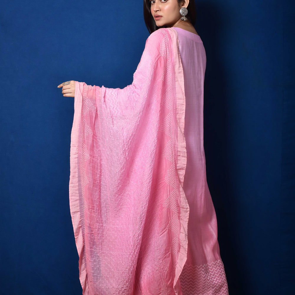 
                      
                        Chanderi Suit Set with Cotton Bandhani Dupatta - Pink
                      
                    