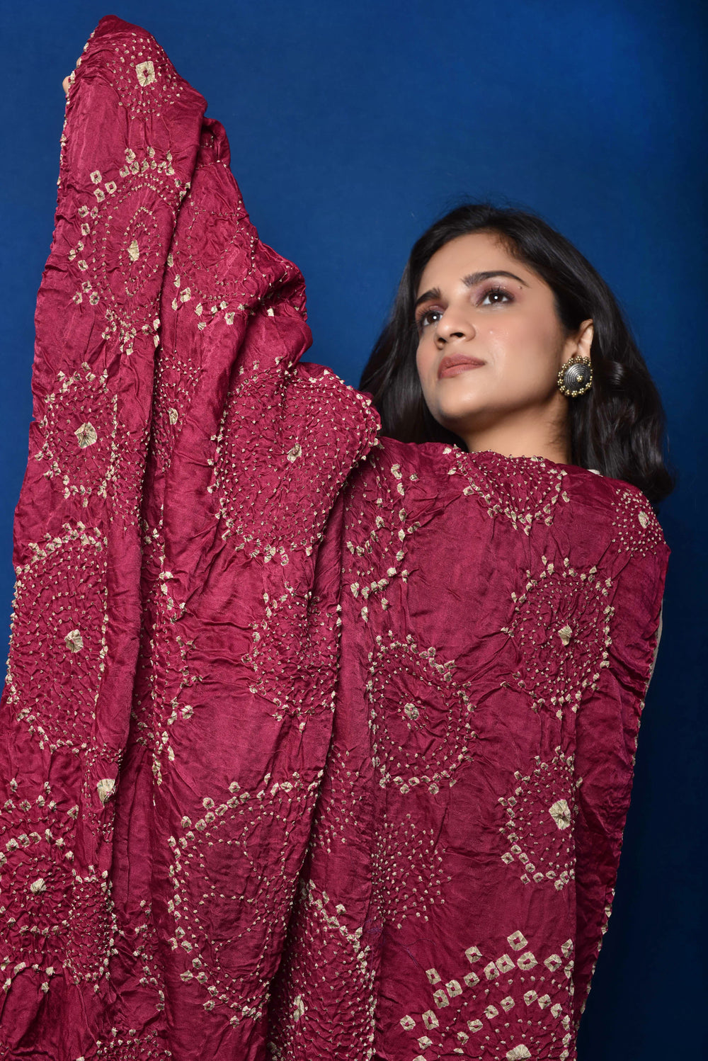 Wine Bandhani on Gaji Silk Dupatta