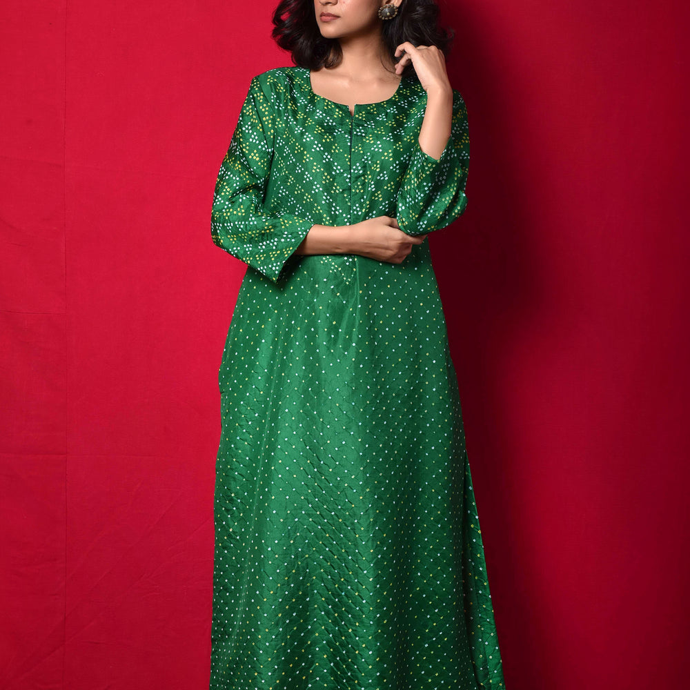 Bandhani on Pure Silk Kurta in Green