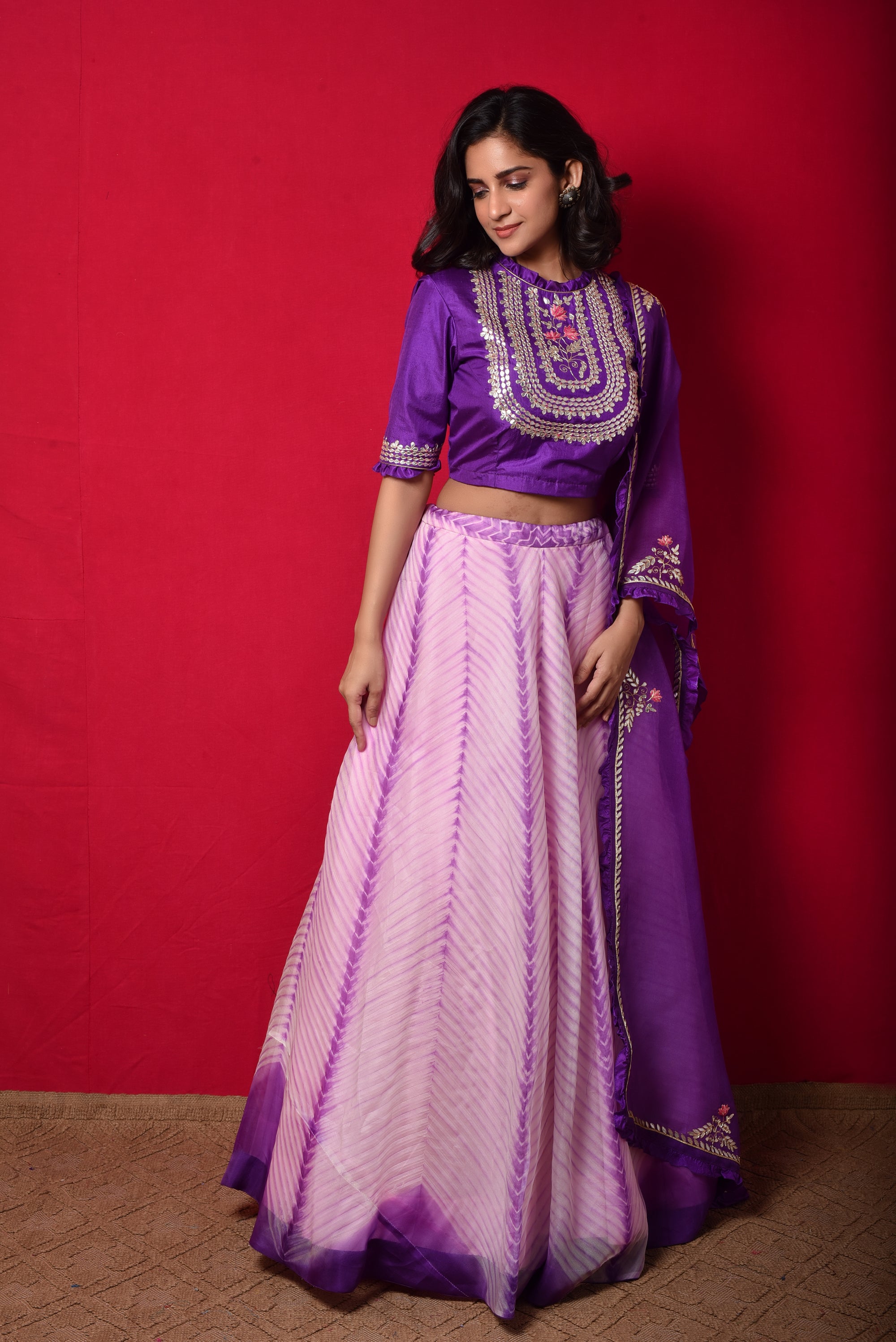 Arashi Organza Gota Patti Lehenga Set - Purple – Naina Jain