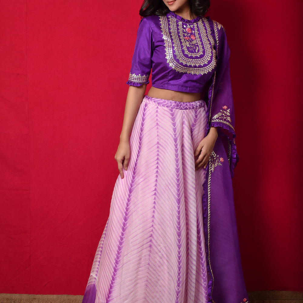 Arashi Organza Gota Patti Lehenga Set - Purple