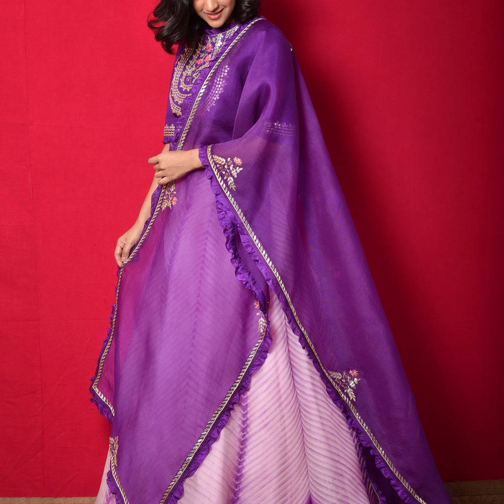 Arashi Organza Gota Patti Lehenga Set - Purple