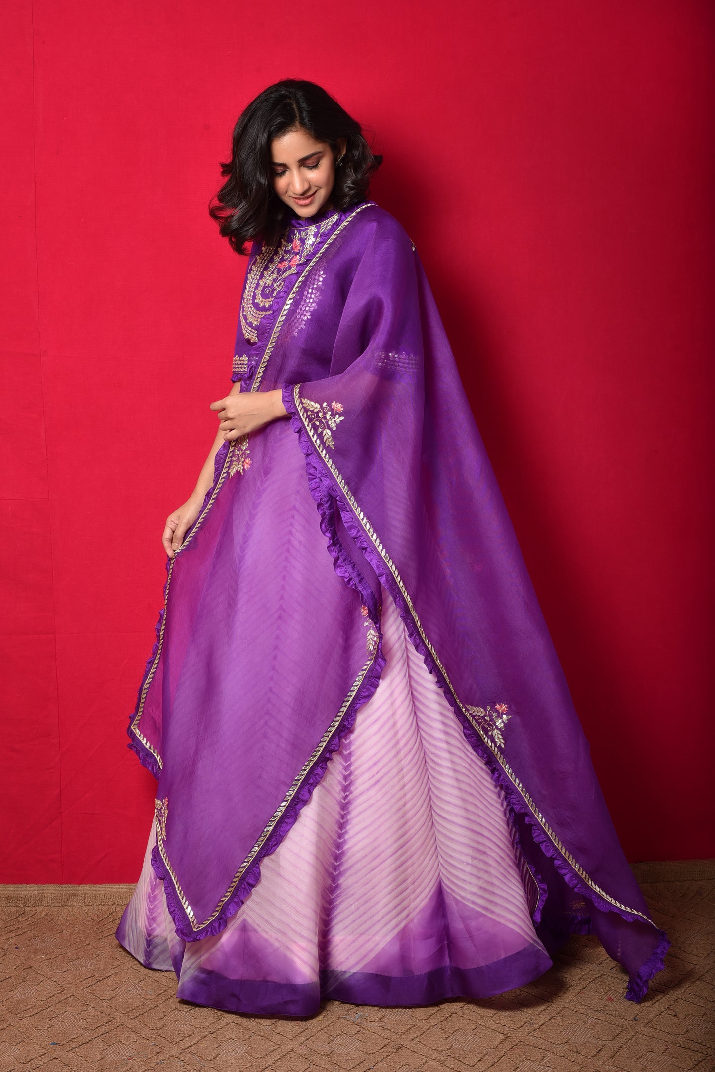 Arashi Organza Gota Patti Lehenga Set - Purple