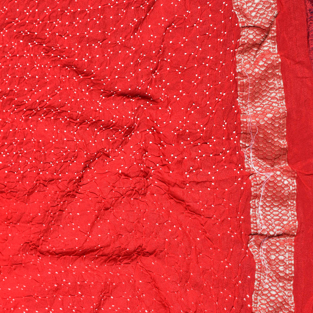 
                      
                        Abstract Banarasi Bandhani Saree with Rose Floral Motif in Red
                      
                    