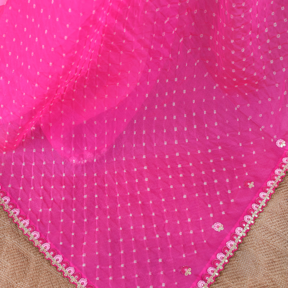 
                      
                        Pink Shaded Bandhani on Organza Saree with Gota Patti
                      
                    