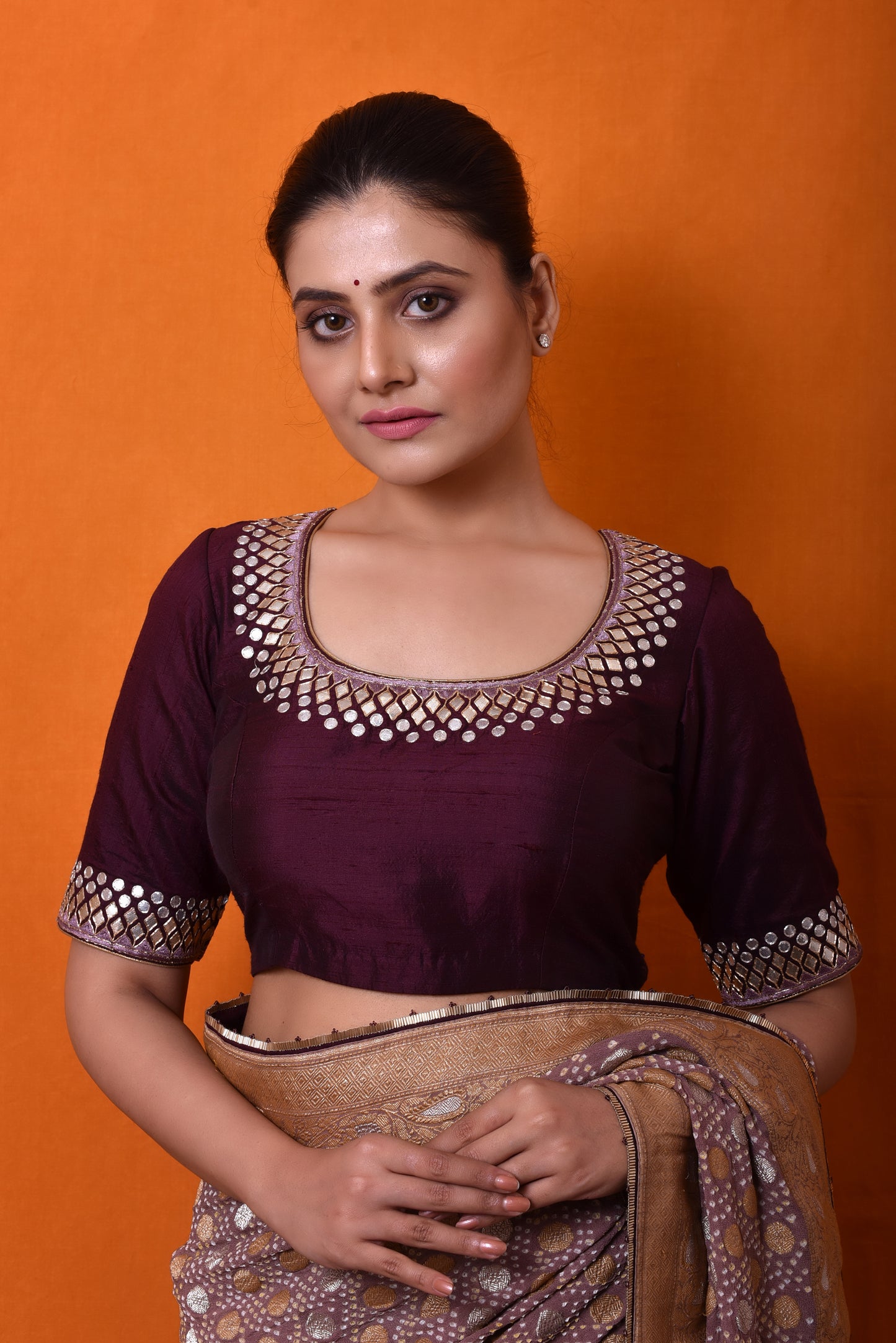 Wine Gota Patti Blouse in Raw Silk