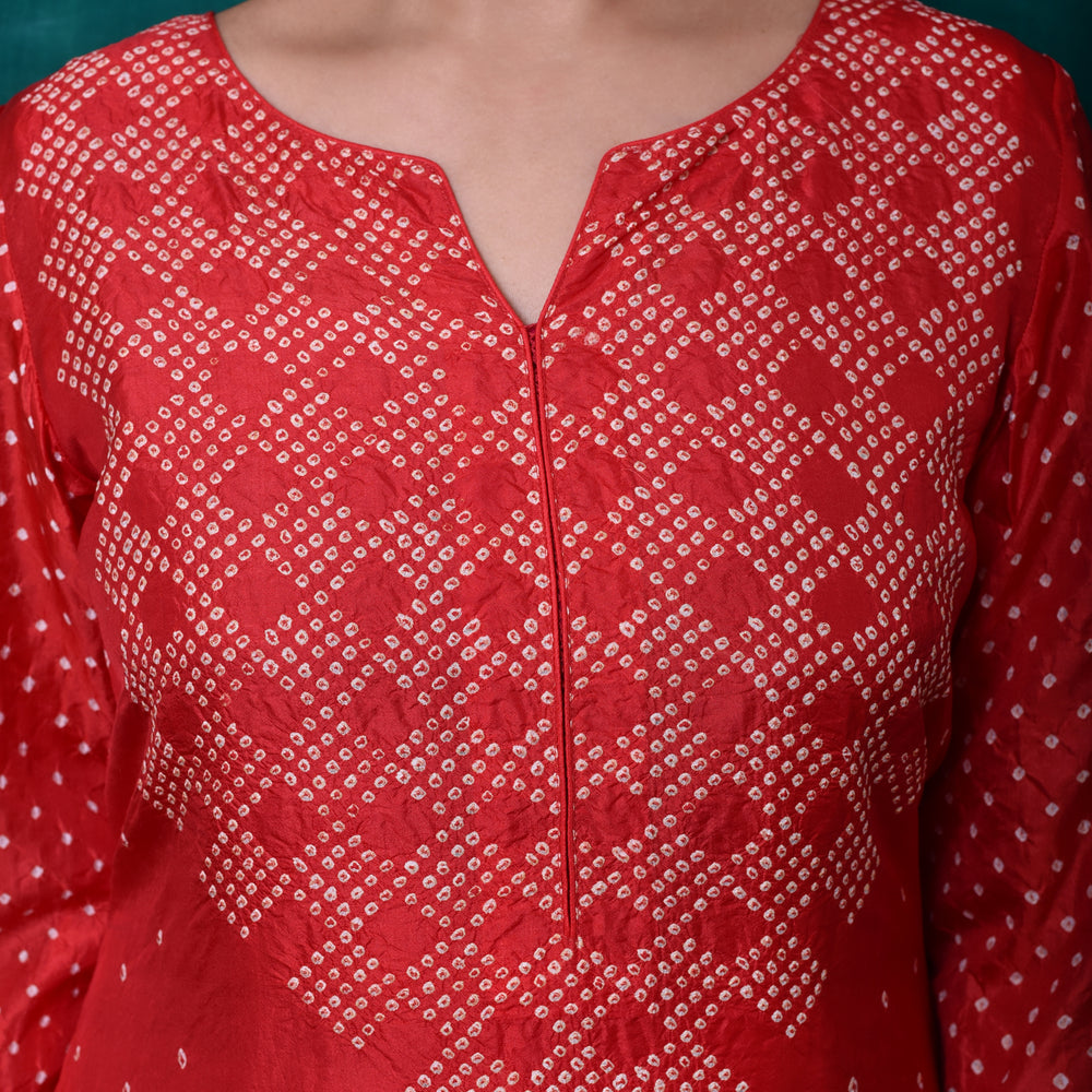 
                      
                        Red Bandhani Kurta in Pure Silk
                      
                    