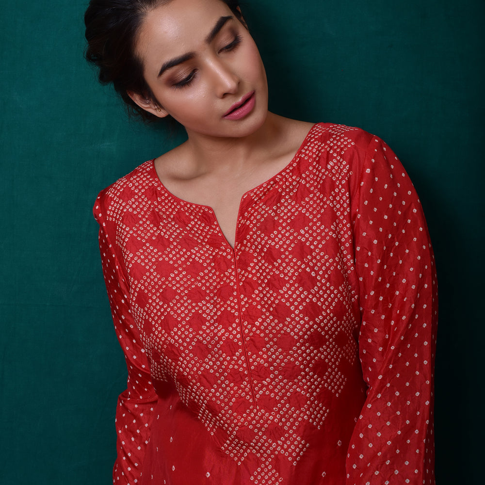 
                      
                        Red Bandhani Kurta in Pure Silk
                      
                    