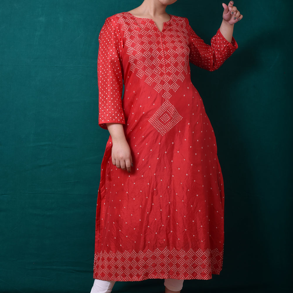 
                      
                        Red Bandhani Kurta in Pure Silk
                      
                    